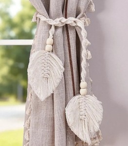 Macrame Curtain <b>Tiebacks</b>: Boho Cotton Window Decor - Product Image 1