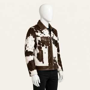 Blouson motard en cuir véritable de vachette pour homme, imprimé animal, col rabattable, vêtement d'extérieur d'hiver, coupe classique, broderie personnalisée - Product Image 2