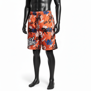 Shorts de Mujer de Alta Calidad, 200 GSM, Mezcla de Nailon, Color Naranja Multicolor, Panel de Malla Gráfica, Logotipo Personalizado con Transferencia Térmica - Product Image 4