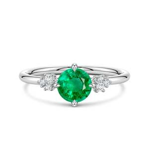 Anillo de Compromiso de Oro Sólido de 14K con Esmeralda Redonda y Diamantes de Corte Mixto, Joyería Fina Hecha a Mano y Personalizada para Boda - Product Image 1