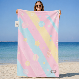 Premium Custom Printed Microfiber <b>Beach</b> Towel Quick Dry Sand Free Oversized Bath Towel Personalized Pastel Stripes Swim <b>Blanket</b> - Product Image 1