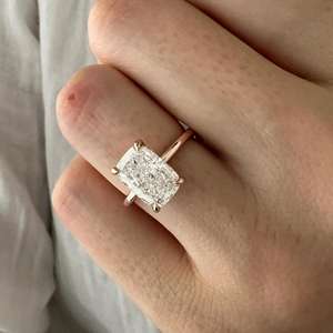 2.5 Carat Elongated Cushion Lab Grown Diamond Solitaire <b>Ring</b> in 14k Rose Gold , <b>Thin</b> Engagement <b>Ring</b>, IGI Certified - Product Image 2