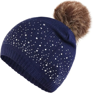 Custom Logo Embroidery Acrylic Winter Casual Knit Rhinestone Beanie <b>Hats</b> High Quality Designer Ribbed Rhinestone Beanies Cap - Product Image 1