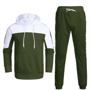 Ensemble décontracté deux pièces pour homme : survêtement hiver épais avec sweat à capuche et pantalon, 100 % coton, couleur unie, écologique - Product Image 1