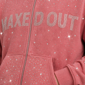Custom Logo Heavyweight Rhinestone Hoodies Sets Y2K vintage washed Fleece Full Zip Hoodie and Jogger Sets High Quality Supplier - Product Image 5