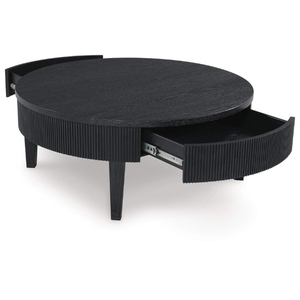 Mesa de Centro Redonda Moderna de Madera con Diseño Acanalado Negro, Ecológica, Duradera, Fácil de Limpiar, con Tapa de Mármol, Mueble Hecho a Mano para Sala de Estar - Product Image 2