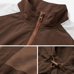 Chándal Unisex Marrón y Blanco con Bloques de Color, Manga Larga, Cierre de Cremallera de Cuarto, Diseño Deportivo, Transpirable, de Poliéster, para Adultos, Ropa de Otoño - Product Image 4