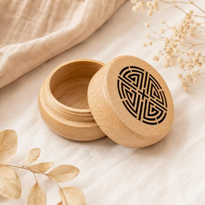 Wooden Potpourri <b>Box</b>, Round Wood <b>Storage</b> Natural Aroma Diffuser Boho Home Decor By Whimsy art craft - Product Image 4