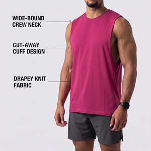 Camiseta sin mangas rosa para hombre, cuello redondo, color sólido, informal, transpirable, de punto, para entrenamiento. - Product Image 3