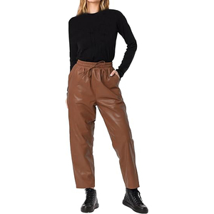 Pantalones de Cuero para Mujer, Cintura Alta, Corte Regular, Elásticos, de Piel Sintética, Rectos, Casuales, Transpirables y Ecológicos - Product Image 5