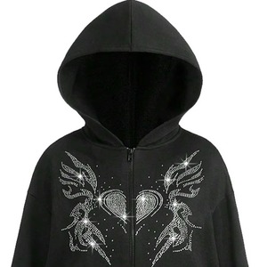 Sweat-shirt à capuche noir avec strass – Pull en cristal pour femmes, hommes, unisexe, style streetwear tendance et scintillant - Product Image 2