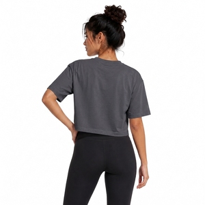 Camiseta Corta Gris para Mujer, Cuello Redondo, Manga Corta, Color Sólido, 100% Algodón, Tejido de Punto, Corte Holgado, Ropa Casual para Todas las Temporadas - Product Image 2