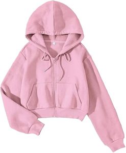 Thermal Heavy Weight Fleece <b>Cropped</b> <b>Zip</b> <b>Up</b> Hoodie Women Cloud Soft Brushed Interior Thick Cozy Winter Crop Hoody - Product Image 1