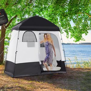 Abri d'intimité portable à deux pièces, cabine de douche instantanée avec sac de transport pour 2 personnes, disponible en noir - Product Image 2