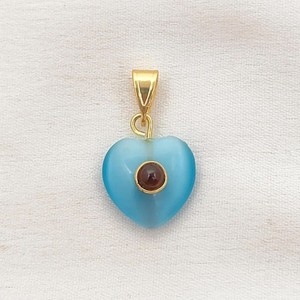 Pendentif Breloque Cœur Gonflé Bleu Monalisa avec Pierre Précieuse - Breloques Cœur Faits Main de 14 MM pour la Vente en Gros - Product Image 1