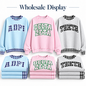 Sudadera Oversize Personalizada para Mujer con Cuello Alto, Apliques de Letras a Cuadros, Bordado, Estilo Casual para Hermandades, Venta al por Mayor, Marca Privada - Product Image 6