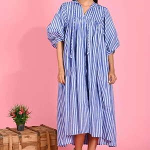 Robe en coton indien écologique faite à la main, confortable, décontractée pour l'été, tendance, imprimé en blocs, cadeau personnalisé pour la mariée - Product Image 1