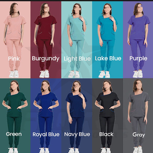 Ensemble de blouses médicales pour femmes, col asymétrique, passepoil contrastant, deux poches, pantalon à taille élastique, uniforme d'infirmière, tenue de travail, vente en gros - Product Image 6