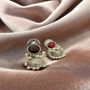 Brass Oxidised Jhumkas Earrings for Women Ethnic Contemporary Design Lightweight <b>Skin</b> Friendly Festive Wedding Daily Wear - Product Image 6