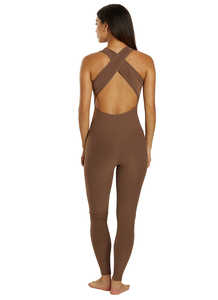 ชุดออกกำลังกายโยคะแบบชิ้นเดียวสำหรับผู้หญิง สีน้ำตาล แขนกุด ผ้ายืดสแปนเด็กซ์/ไนลอน ผลิตตามสั่งขายส่ง - Product Image 2