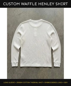Custom <b>Men</b> Waffle Knit Henley Shirt <b>Long</b> <b>Sleeve</b> 250GSM Cotton Thermal <b>Top</b> Button Neck Casual Tee Embroidered Logo OEM - Product Image 4