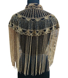 Poncho de soirée scintillant tendance d'été, respirant, orné de paillettes et de cristaux, magnifiquement brodé à la main avec des franges, de créateur, vente en gros - Product Image 3