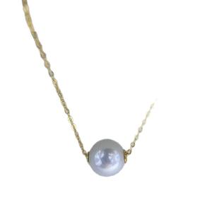 Collar de Perlas de Agua Dulce Naturales de Zhuji, 9-11 mm, Redondas, Blanco Frío, Australianas, con Colgante de Oro de 18k, Estilo Simple - Product Image 5