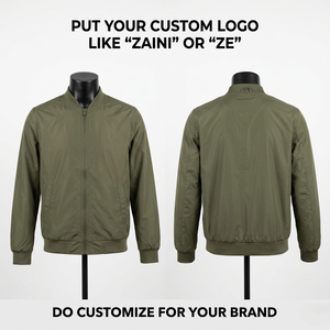 240 GSM Premium Nylon Polyester Bomber Jacket Olive <b>Green</b> Custom Logo Embroidery Heat Transfer OEM Quality - Product Image 1