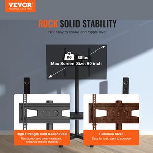 Supporto TV portatile 23-60 pollici ruote vassoio regolabile in altezza Mobile carretto TV per camera da letto - Product Image 2