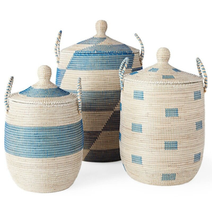 ตะกร้าใส่ของตกแต่งลายหญ้าทะเลทำมือทรงกลมสีสันสดใสตะกร้าซักผ้าแบบเรียบง่ายพร้อมเชือกพลาสติก - Product Image 6