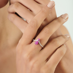 Anillo Chevron de Plata de Ley 925 con Rubí y Diamantes para Mujer, Joyería Fina de Compromiso, Pedido al por Mayor - Product Image 4