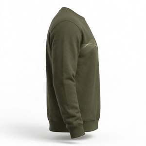 Sudadera de cuello redondo de algodón orgánico grueso con estampado gráfico personalizado, estilo vintage, para uso urbano, de forro polar grueso, color verde oliva. - Product Image 3