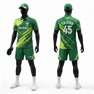 Uniforme de tennis de table pour homme en polyester interlock premium 180 GSM, design à panneaux vert néon, logo personnalisé par sublimation - Product Image 1