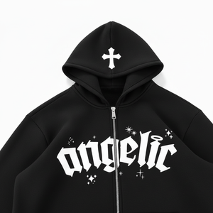 Sweat-shirt à capuche zippé pour homme, logo personnalisé imprimé sur le devant, coton, coupe ample, style streetwear décontracté, veste à capuche - Product Image 4