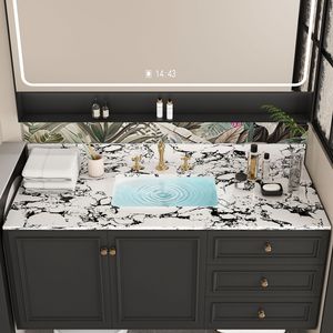 Top per mobile bagno in marmo artificiale 49x22 pollici con lavabo in ceramica a incasso, paraschizzi e 3 fori per rubinetti, per mobili bagno - Product Image 3