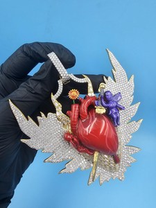 Anillo Personalizado de Plata 925 con Moissanita de Corte Brillante, Diseño de Corazón Rojo y Hoja, Esmaltado, Estilo HipHop de Lujo, Chapado en Rodio, Dvars - Product Image 6