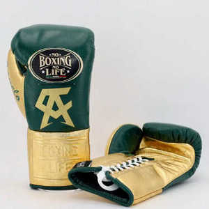 No Boxing No Life Gants de boxe professionnels en cuir de vachette de qualité supérieure à lacets Rembourrage épais à 4 couches Respirant Évacuation de l'humidité - Product Image 1