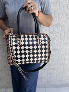 Luxury Designer Hand Tooled Carving Leather Speedy Handbag Gypsy Boho Checkers Pattern Western Stylish Women Shoulder Bag - Product Image 5