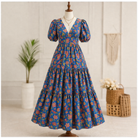Tissu en coton imprimé à la main de Jaipur, multi-usages, motif floral, textile indien fait main, pour toute production de vêtements sur mesure