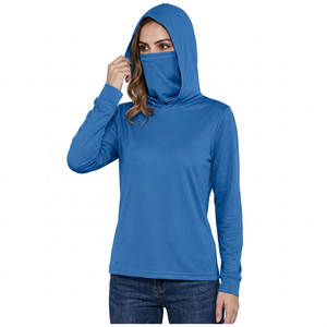 Men's Adults <b>Blue</b> Hooded <b>Long</b> <b>Sleeve</b> Fishing Shirt with Front Logo Face Mask Coverage UPF 50 Breathable Solid Color Pullover <b>Top</b> - Product Image 3