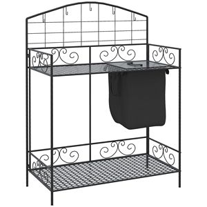 Tavolo da Lavoro in Acciaio con Ampia Copertura Integrata per Sacchi e 5 Ganci per Appendere, Ripiano Portaoggetti per Attrezzi da Giardino - Product Image 1