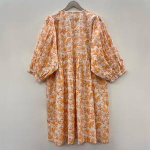 Vestido Casual Midi para Mujer, Tejido 100% Algodón, Liso, Manga Corta, Cintura Imperio, Estilo Babydoll, Cuello en V, Holgado, Funcional - Product Image 2