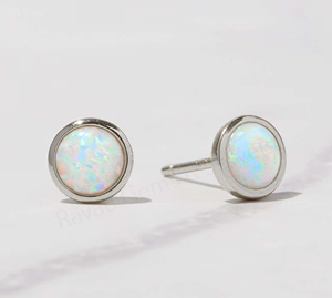 Natural Ethiopian Opal Handmade 18K Gold Plated 925 <b>Silver</b> 6mm Round Bezel <b>Set</b> Designer <b>Stud</b> <b>Earrings</b> Fine Jewelry Gift Women's - Product Image 5