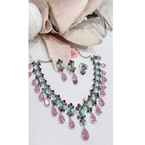 Women's <b>Pretty</b> Premium Quality Alloy Silver Plated CZ Stones Look Necklace <b>Earrings</b> Set Wedding Engagement Anniversary Gift - Product Image 2
