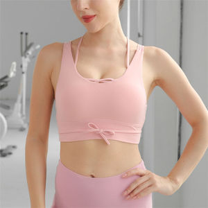 Sujetador deportivo acolchado con tiras cruzadas en la espalda para mujer, 80% nailon, 20% elastano, top transpirable para gimnasio y yoga - Product Image 4