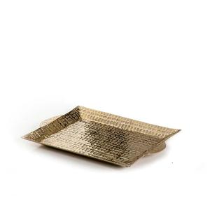 Plateau de rangement rectangulaire de luxe en métal doré antique, texture brique en relief, organisateur de bureau et de coiffeuse, vente en gros - Product Image 1