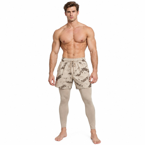 Men's Printed Drawstring <b>Waist</b> Shorts Yoga Fitnesss <b>Leggings</b> Breathable Men Printed 2 in 1 <b>Leggings</b> Spandex Polyester <b>Legging</b> - Product Image 2