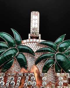 จี้รูปต้นปาล์มประดับเพชรโมอิสซาไนต์ VVS ชุบโรเดียม เงินแท้ S925 สำหรับฮิปฮอป พร้อมใบรับรอง - Product Image 2