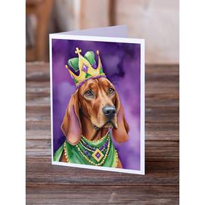 Redbone Coonhound King Mardi Gras Tarjetas de felicitación Pack 8 Whimsical A7 Tamaño 5x7 Tarjetas de notas en blanco con sobres - Product Image 2