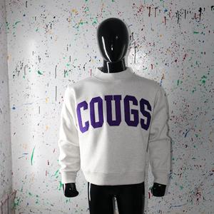 Sudadera COUGS ASH GREY con cuello alto, 100% bordado con apliques morados, sudadera de cuello ancho con hilos finos - Product Image 2